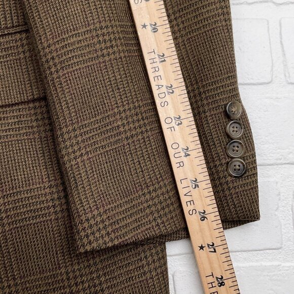 Evan Picone Blazer Men 43L Brown Green Purple Tan Plaid Wool Cashmere Jacket VTG - Picture 13 of 16